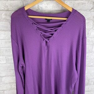 Torrid Purple Waffle Knit Popover Top Criss‎ Cross V Neck Soft Plus 1 1X